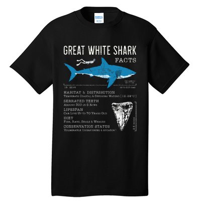 Great White Shark Facts Educational Shark Lover Sharks Tooth Tall T-Shirt