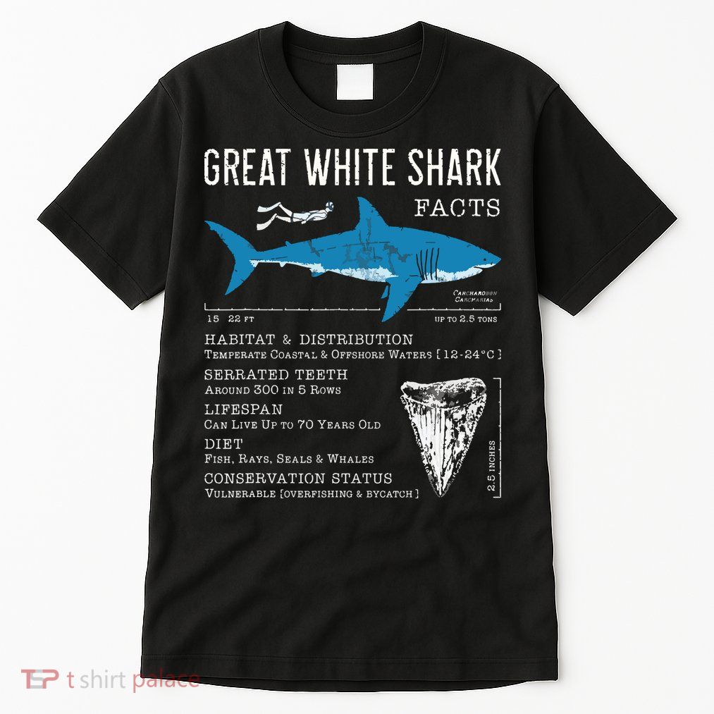 Great White Shark Facts Educational Shark Lover Sharks Tooth Tall T-Shirt