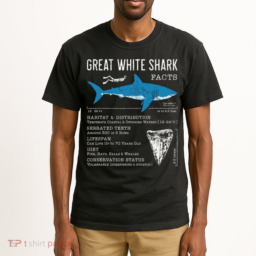 Great White Shark Facts Educational Shark Lover Sharks Tooth Tall T-Shirt