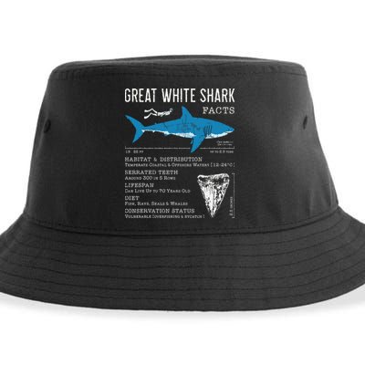 Great White Shark Facts Educational Shark Lover Sharks Tooth Sustainable Bucket Hat