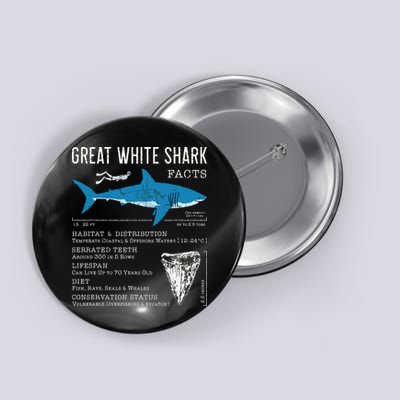 Great White Shark Facts Educational Shark Lover Sharks Tooth Button