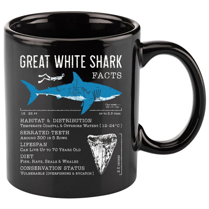 Great White Shark Facts Educational Shark Lover Sharks Tooth 11oz C Handle Ceramic Mug