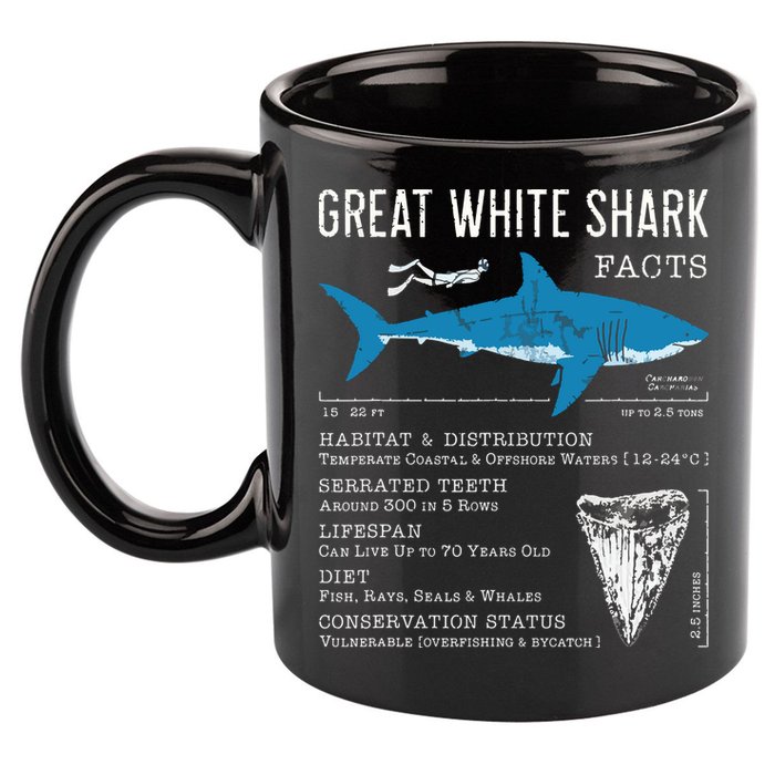 Great White Shark Facts Educational Shark Lover Sharks Tooth 11oz C Handle Ceramic Mug