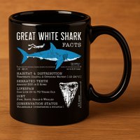 Great White Shark Facts Educational Shark Lover Sharks Tooth 11oz C Handle Ceramic Mug