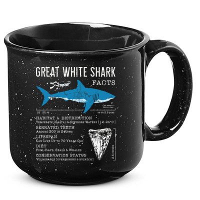 Great White Shark Facts Educational Shark Lover Sharks Tooth 15oz Campfire Ceramic Mug
