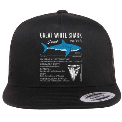 Great White Shark Facts Educational Shark Lover Sharks Tooth Flatbill Hat