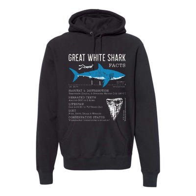 Great White Shark Facts Educational Shark Lover Sharks Tooth Premium Hoodie