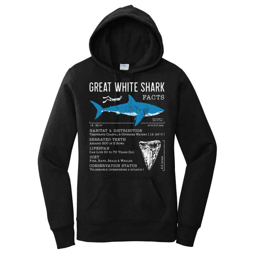 Great White Shark Facts Educational Shark Lover Sharks Tooth Women's Pullover Hoodie