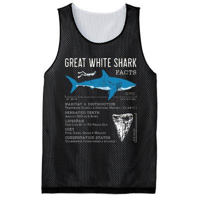 Great White Shark Facts Educational Shark Lover Sharks Tooth Mesh Reversible Basketball Jersey Tank