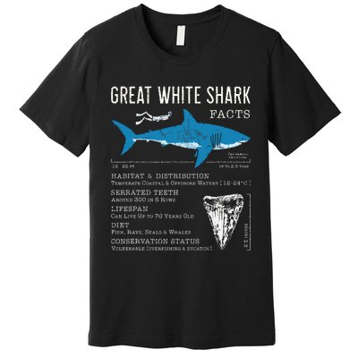 Great White Shark Facts Educational Shark Lover Sharks Tooth Premium T-Shirt