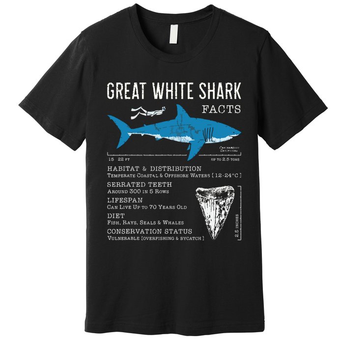 Great White Shark Facts Educational Shark Lover Sharks Tooth Premium T-Shirt