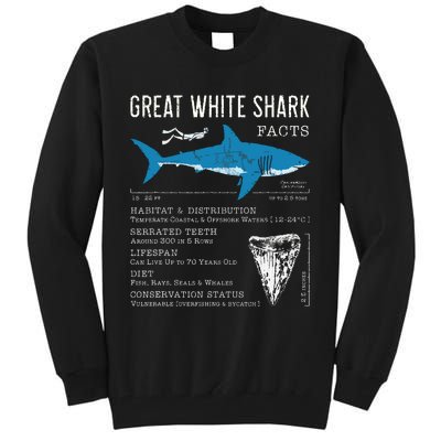 Great White Shark Facts Educational Shark Lover Sharks Tooth Tall Sweatshirt