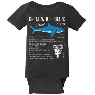 Great White Shark Facts Educational Shark Lover Sharks Tooth Baby Bodysuit