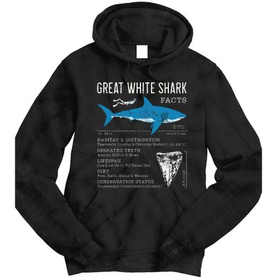 Great White Shark Facts Educational Shark Lover Sharks Tooth Tie Dye Hoodie