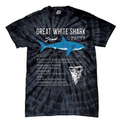 Great White Shark Facts Educational Shark Lover Sharks Tooth Tie-Dye T-Shirt