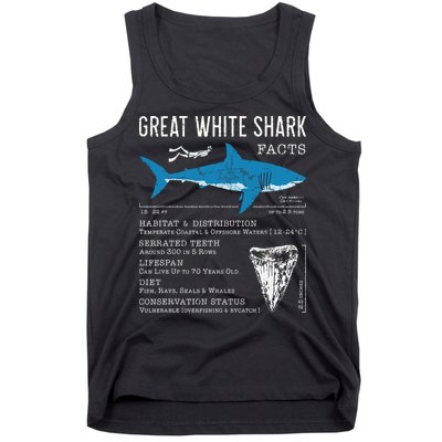 Great White Shark Facts Educational Shark Lover Sharks Tooth Tank Top