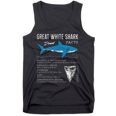 Great White Shark Facts Educational Shark Lover Sharks Tooth Tank Top