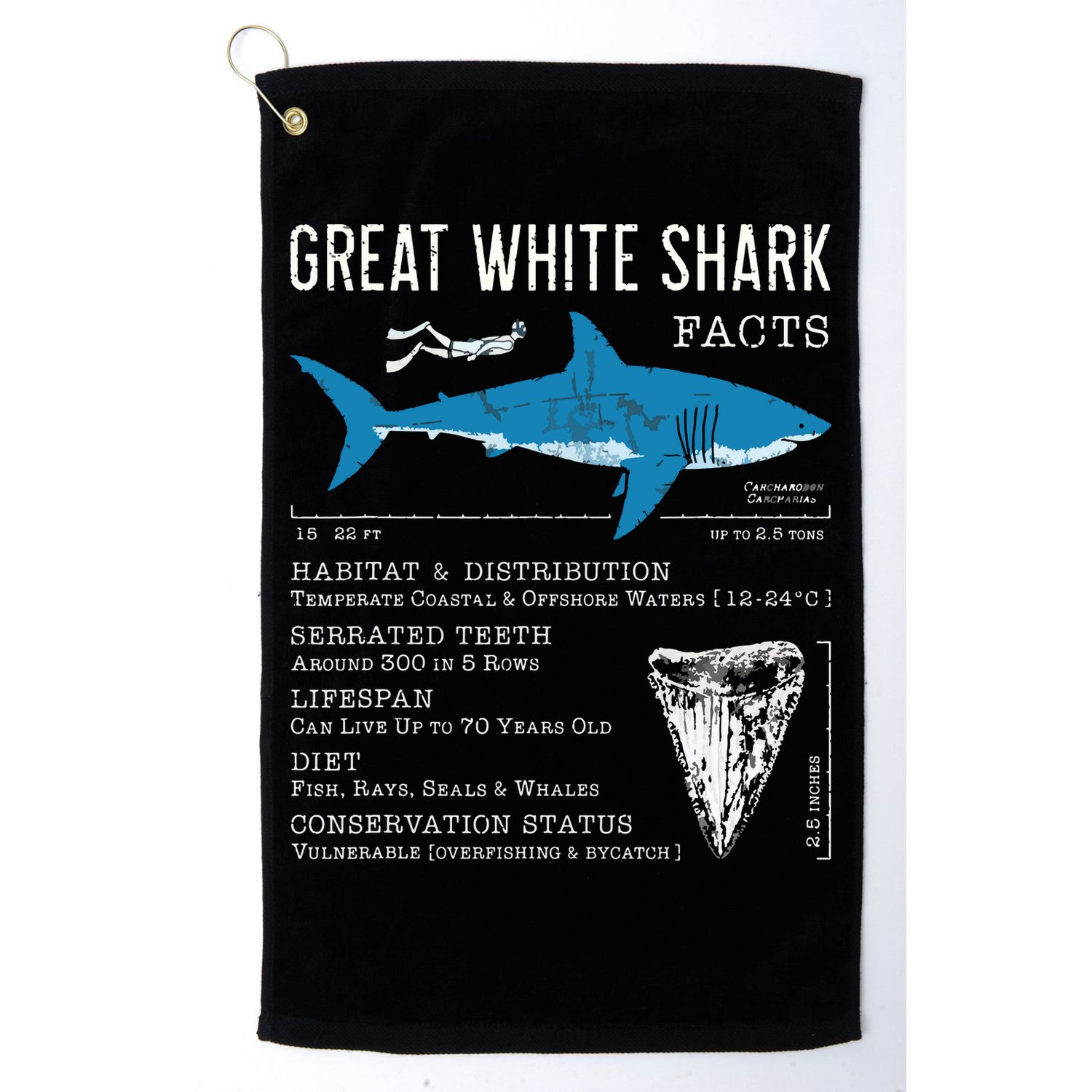 Great White Shark Facts Educational Shark Lover Sharks Tooth Golf Towel