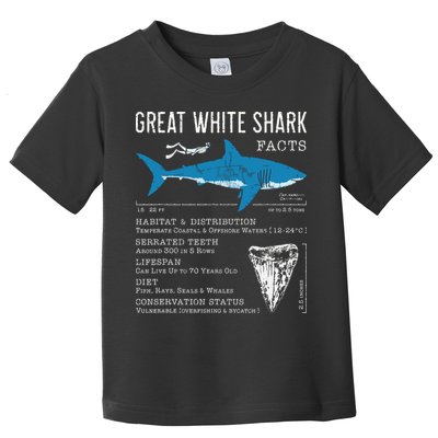 Great White Shark Facts Educational Shark Lover Sharks Tooth Toddler T-Shirt