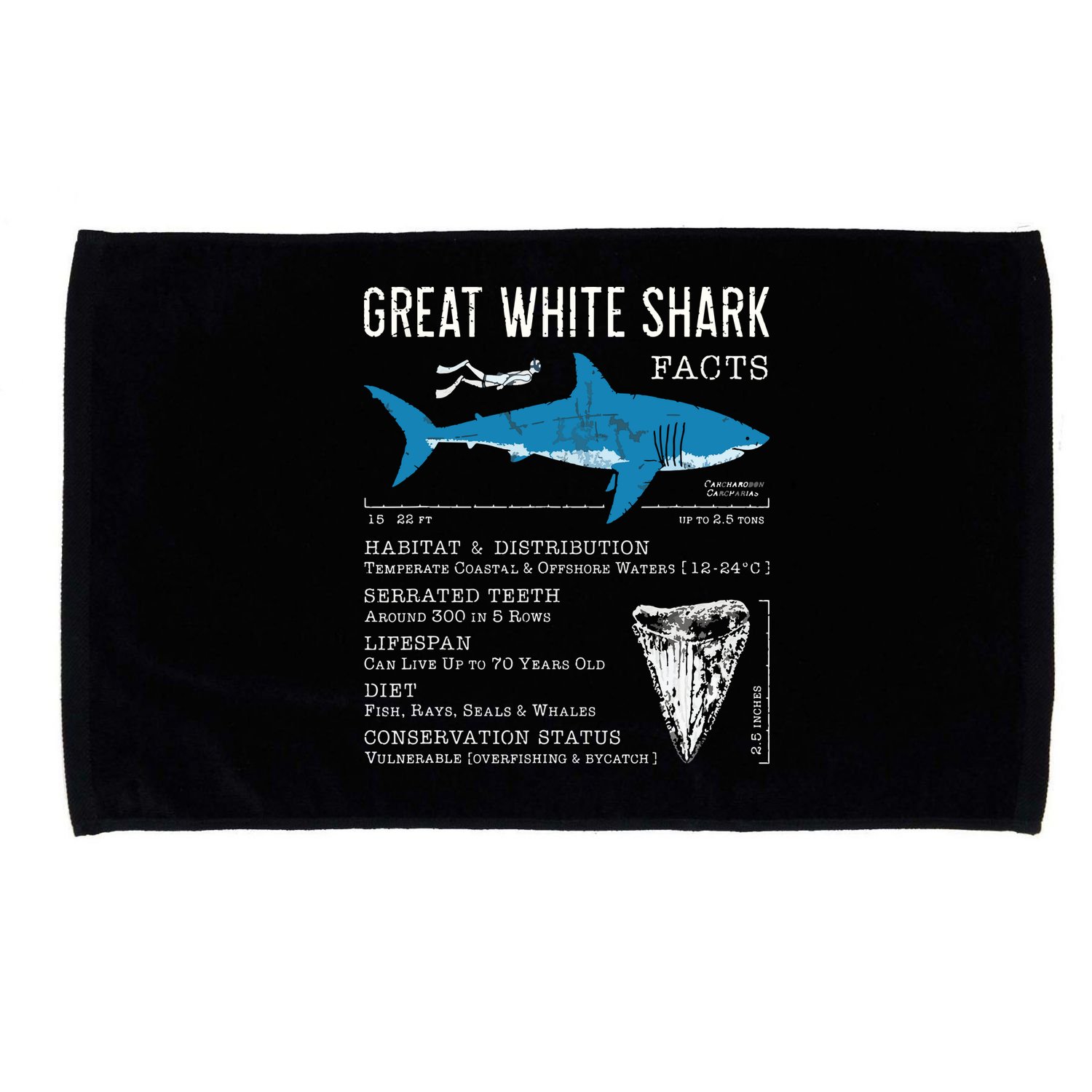 Great White Shark Facts Educational Shark Lover Sharks Tooth Microfiber Hand Towel