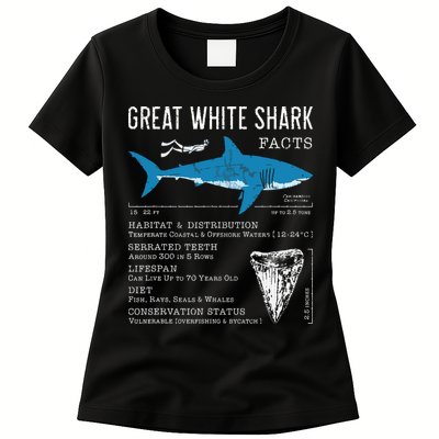 Great White Shark Facts Educational Shark Lover Sharks Tooth Womens T-Shirt