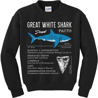 Great White Shark Facts Educational Shark Lover Sharks Tooth Kids Sweatshirt
