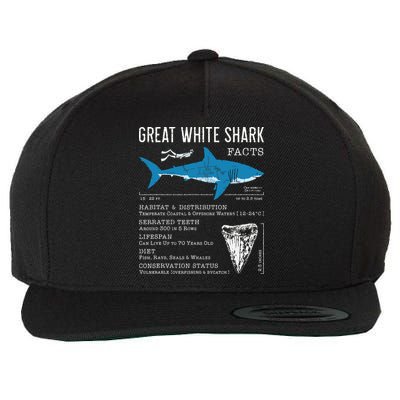 Great White Shark Facts Educational Shark Lover Sharks Tooth Wool Snapback Cap