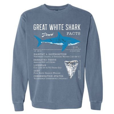 Great White Shark Facts Educational Shark Lover Sharks Tooth Garment-Dyed Sweatshirt
