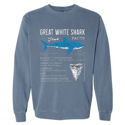 Great White Shark Facts Educational Shark Lover Sharks Tooth Garment-Dyed Sweatshirt