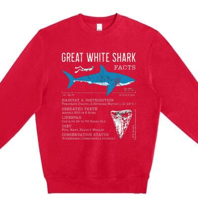 Great White Shark Facts Educational Shark Lover Sharks Tooth Premium Crewneck Sweatshirt