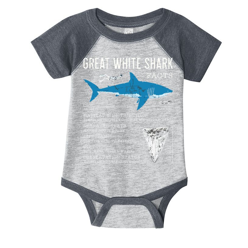 Great White Shark Facts Educational Shark Lover Sharks Tooth Infant Baby Jersey Bodysuit