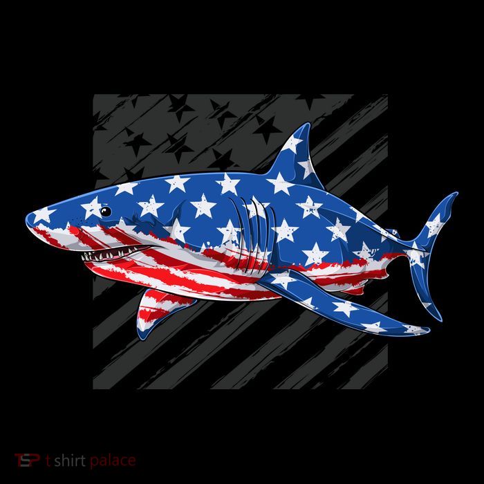 Great White Shark USA Flag Week Sharks Sustainable Bucket Hat
