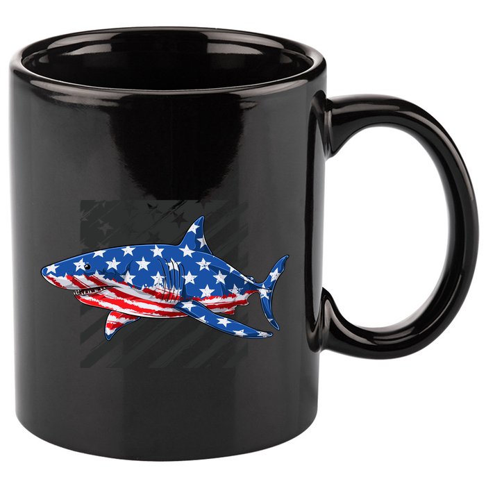 Great White Shark USA Flag Week Sharks 11oz C Handle Ceramic Mug