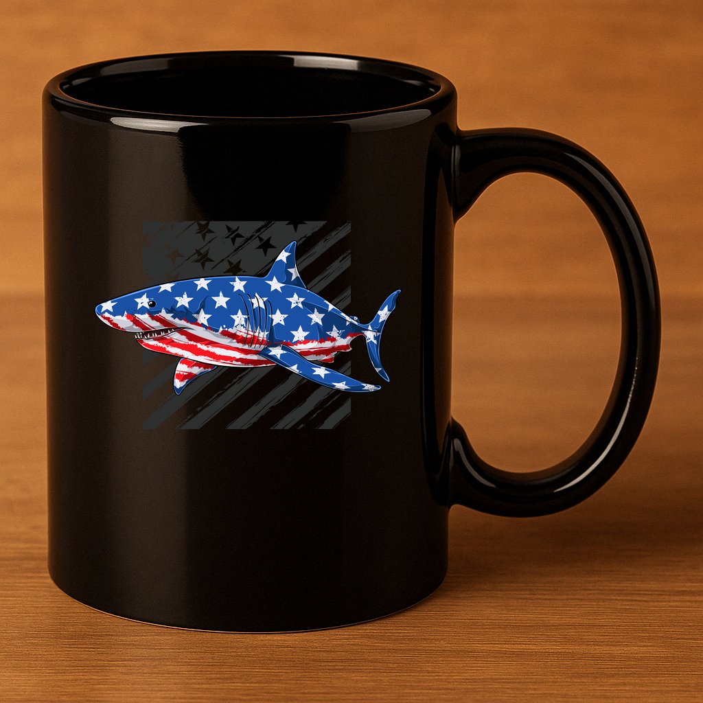 Great White Shark USA Flag Week Sharks 11oz C Handle Ceramic Mug