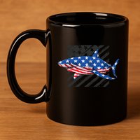 Great White Shark USA Flag Week Sharks 11oz C Handle Ceramic Mug