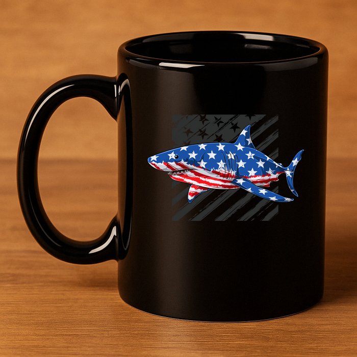 Great White Shark USA Flag Week Sharks 11oz C Handle Ceramic Mug