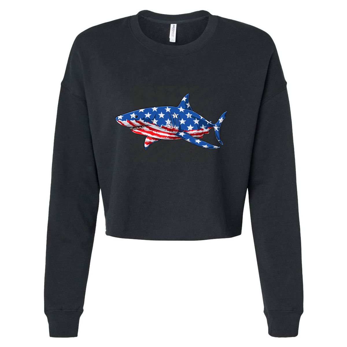 Great White Shark USA Flag Week Sharks Cropped Pullover Crew