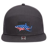 Great White Shark USA Flag Week Sharks 7 Panel Mesh Trucker Snapback Hat