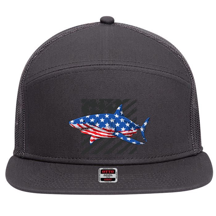 Great White Shark USA Flag Week Sharks 7 Panel Mesh Trucker Snapback Hat