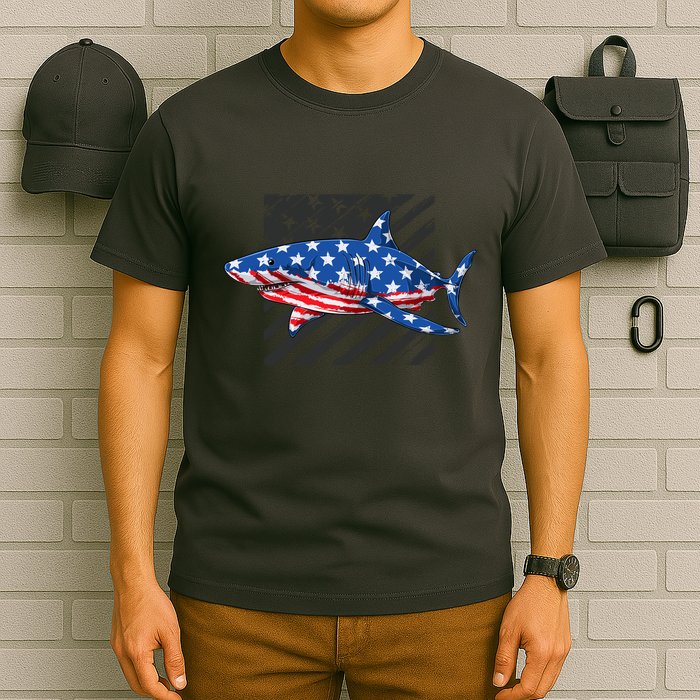 Great White Shark USA Flag Week Sharks T-Shirt