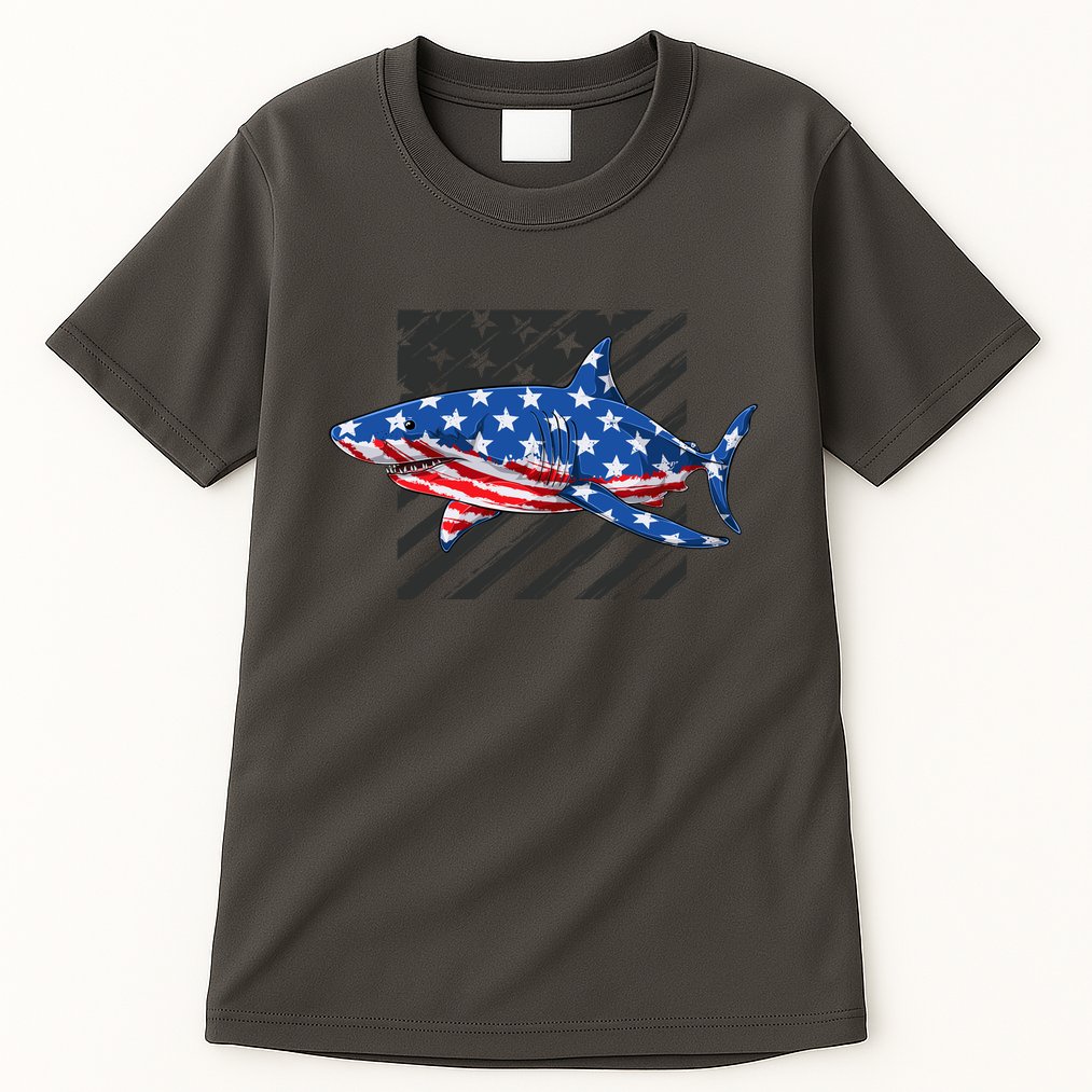Great White Shark USA Flag Week Sharks Tall T-Shirt