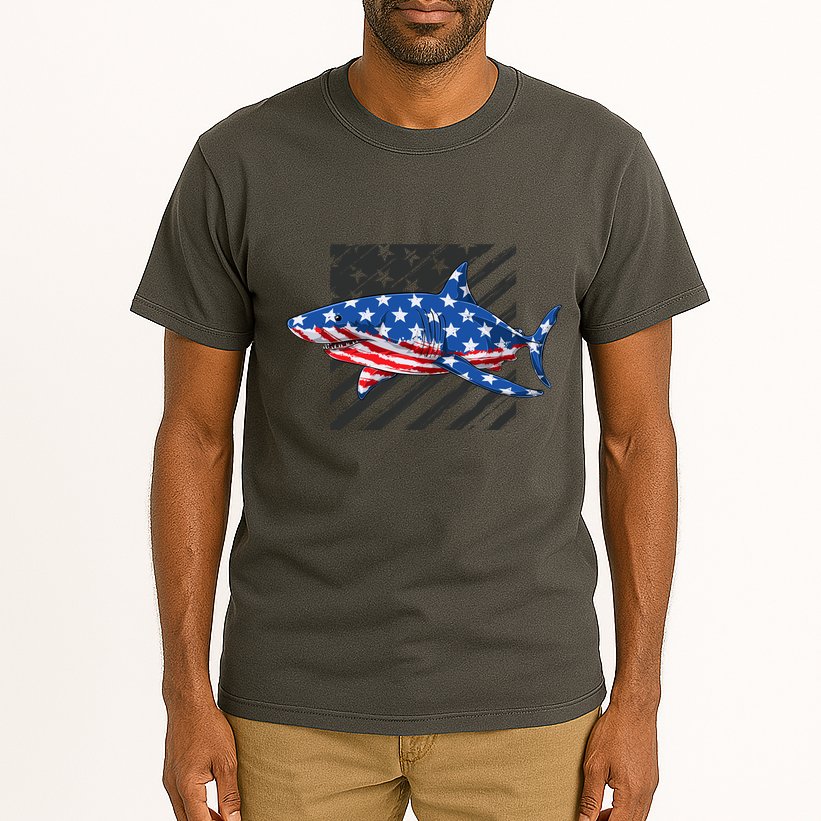 Great White Shark USA Flag Week Sharks Tall T-Shirt