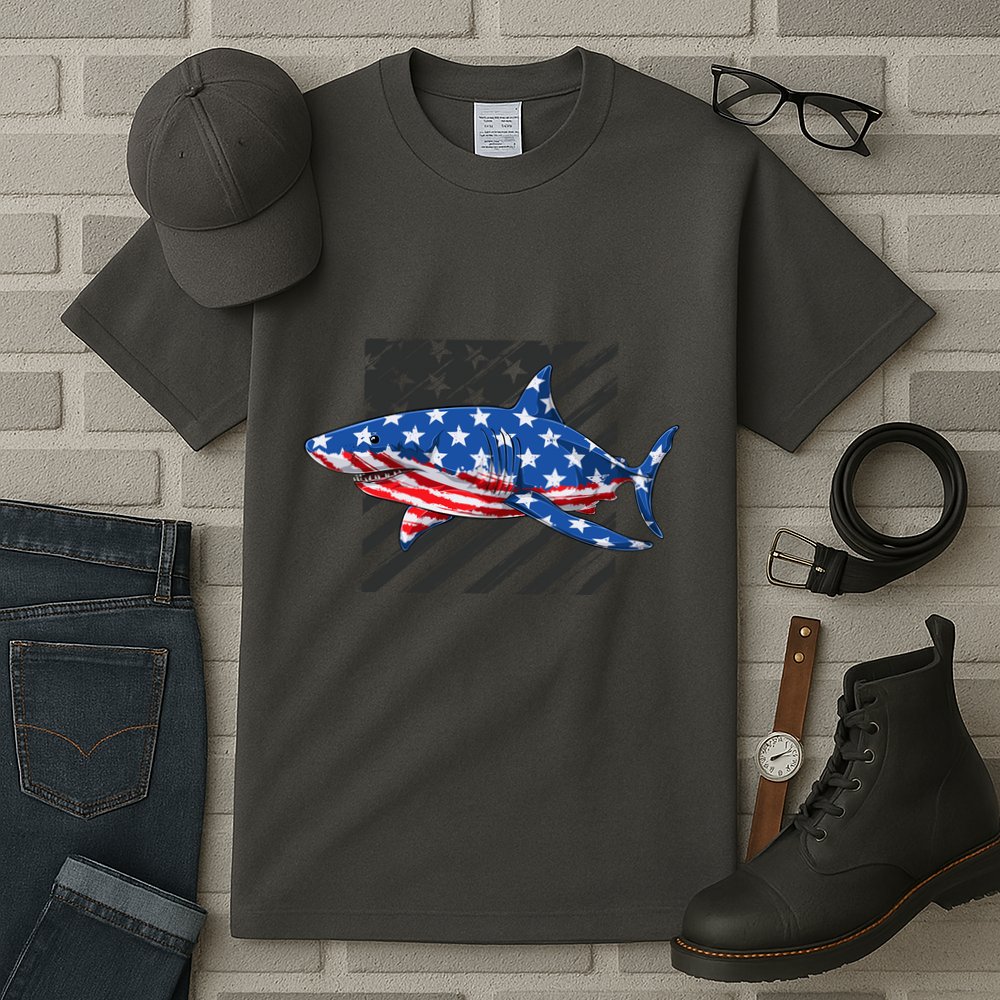 Great White Shark USA Flag Week Sharks Tall T-Shirt