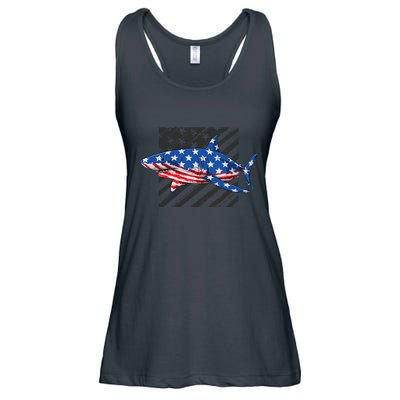 Great White Shark USA Flag Week Sharks Ladies Essential Flowy Tank