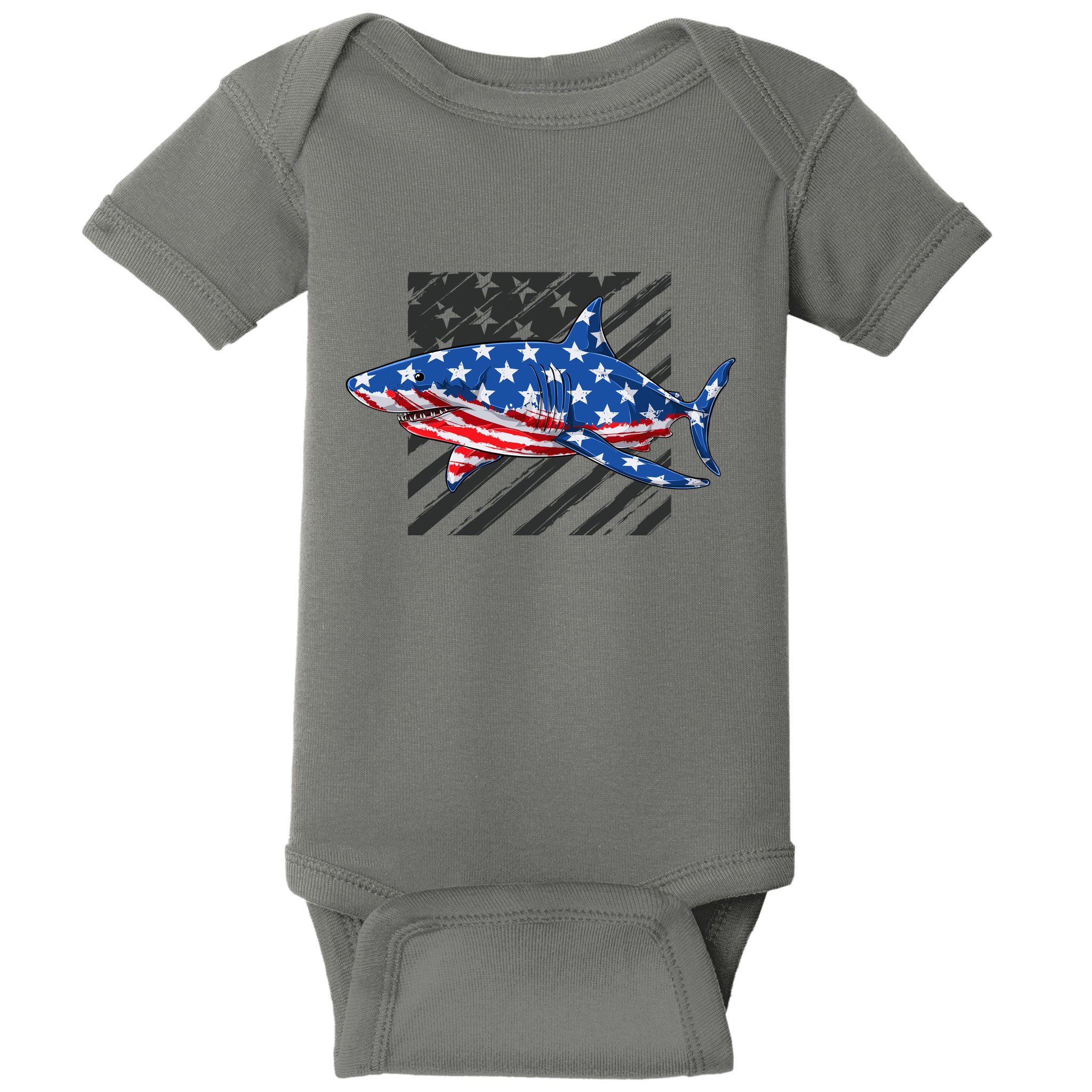 Great White Shark USA Flag Week Sharks Baby Bodysuit