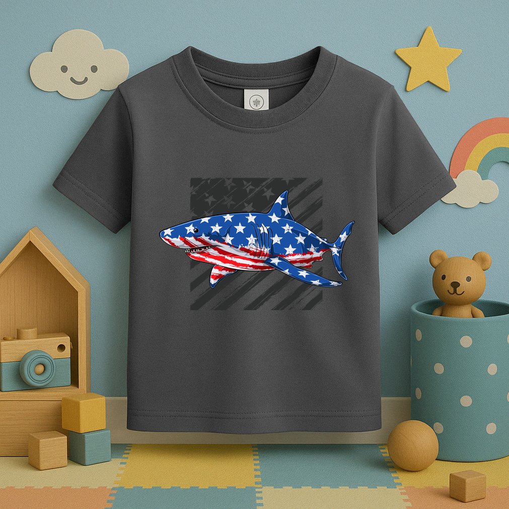 Great White Shark USA Flag Week Sharks Toddler T-Shirt