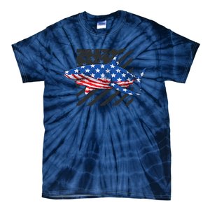 Great White Shark USA Flag Week Sharks Tie-Dye T-Shirt