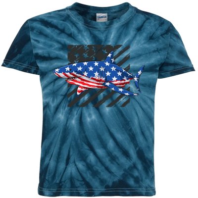 Great White Shark USA Flag Week Sharks Kids Tie-Dye T-Shirt