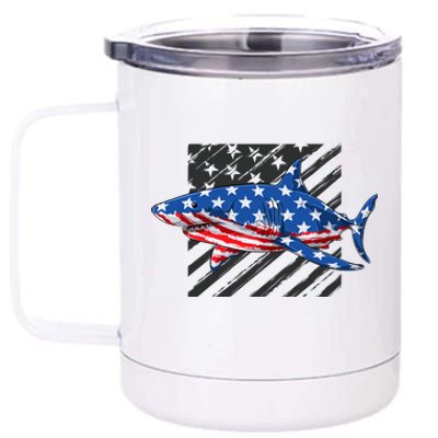 Great White Shark USA Flag Week Sharks 12 oz Stainless Steel Tumbler Cup