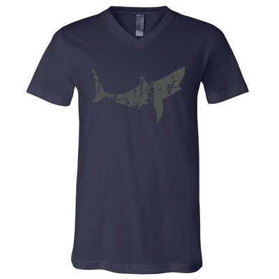 Great White Shark Vintage Design Great White Shark Print V-Neck T-Shirt